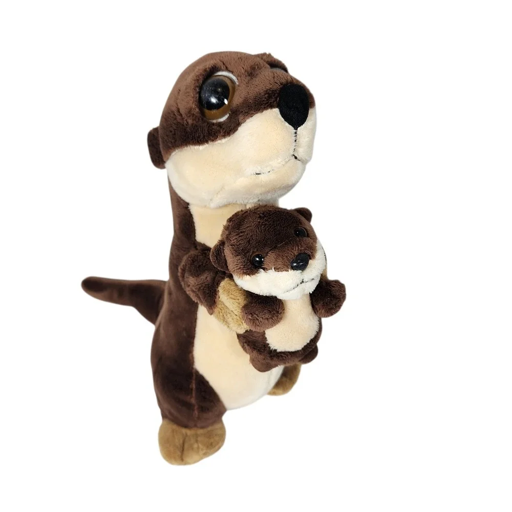 Petting Zoo Adorable Mom and Baby Otter Plush Toy‎ Large Big Eyes Brown